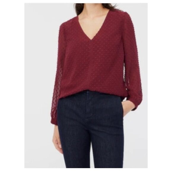 J.Crew V Neck Clip-Dot Blouse Size S In Vintage Burgundy Womens - Picture 4 of 8